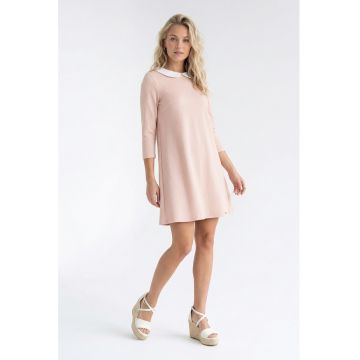 Rochie casual midi cu decolteu rotund - maneci 3/4 - croiala lejera si inchidere la spate - M1340 - Roz