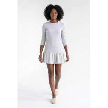 Rochie casual mini evazata cu decolteu rotund si maneci 3/4 - din bumbac - fara inchidere - M1374 - Gri