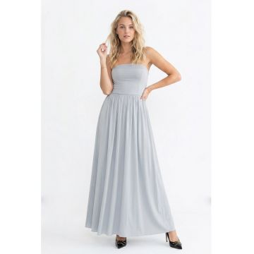 Rochie cocktail eleganta maxi - fara maneci - croiala dreapta - de tip tub - cu decolteu drept - M1344 - Gri