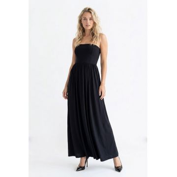 Rochie cocktail eleganta maxi - fara maneci - croiala dreapta - de tip tub - cu decolteu drept - M1344 - Negru