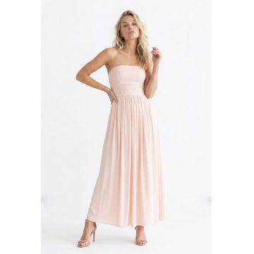 Rochie cocktail eleganta maxi - fara maneci - croiala dreapta - de tip tub - cu decolteu drept - M1344 - Roz