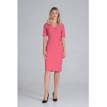 Rochie creion  maneca scurta - poliester - Roz