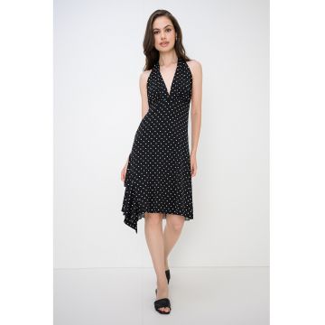 Rochie cu decolteu halter si imprimeu - Alb/Negru