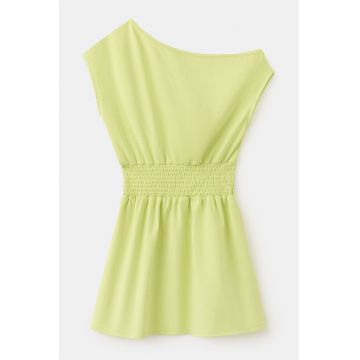 Rochie cu decolteu pe un umar si insertie elastica - Verde lime