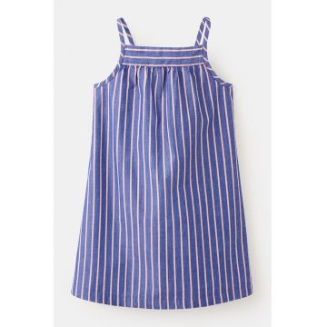 Rochie cu dungi si decupaj pe spate - Roz somon/Albastru cobalt