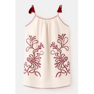 Rochie de bumbac cu broderie - Rosu/Alb fildes