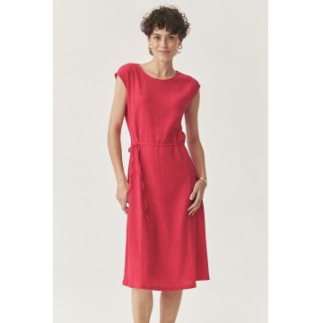 Rochie din amestec de lyocell cu cordon in talie - Rosu