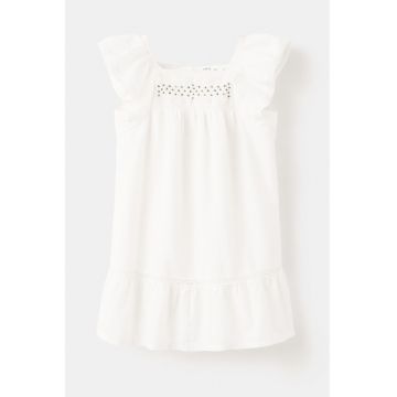 Rochie din bumbac cu decoratii cu margele - Alb