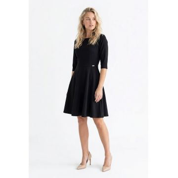 Rochie eleganta midi cu decolteu rotund - maneca 3/4 - croi regular si inchidere la spate - M1341 - Negru