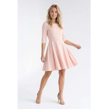 Rochie eleganta midi cu decolteu rotund - maneca 3/4 - croi regular si inchidere la spate - M1341 - Roz