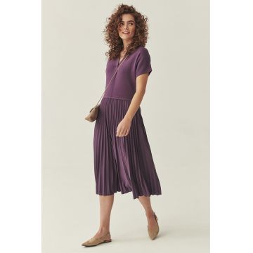 Rochie evazata cu maneci scurte - Violet aubergine