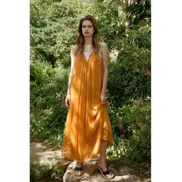 Rochie lunga din sifon cu decolteu in V - Portocaliu