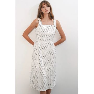Rochie Midi  buline - alb prafuit - elastic - fara inchidere