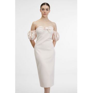 Rochie midi cu decolteu pe umeri - Nude rose