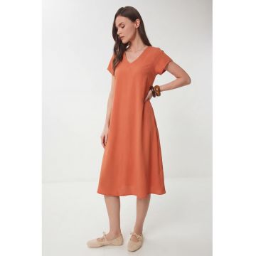 Rochie Midi - Happiness Istanbul - A-line - Portocaliu pal - Viscoza cu elastan