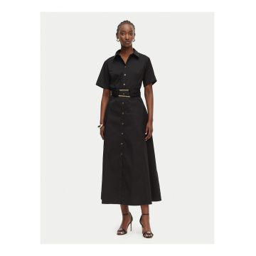 Rochie tip camasa -  negru - bumbac-poliamida - maneca scurta -