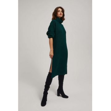 Rochie tricotata cu guler - smarald - Verde