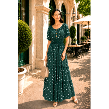 Rochie verde lunga de vara imprimata cu buline