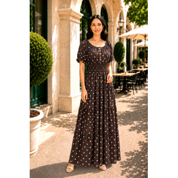 Rochie verde maro de vara imprimata cu buline
