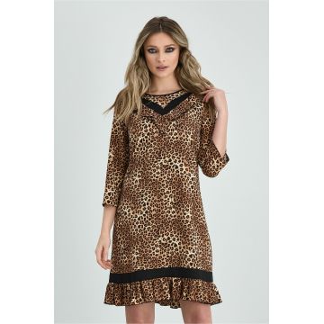 Rochie Ludmila maro cu animal print si volanase