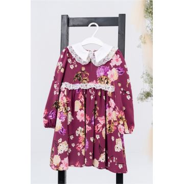 Rochita pentru fetite Dy Fashion magenta cu guler si imprimeu floral