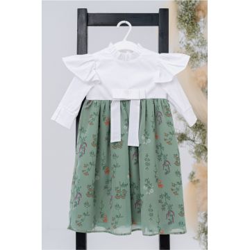 Rochita pentru fetite DY Fashion verde cu imprimeu din voal