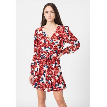 Rochie cu decolteu cache-coeur si model floral True