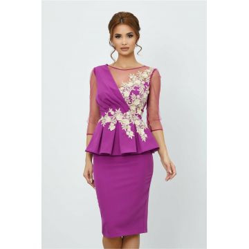 Rochie MBG violet cu broderie si peplum