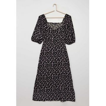 Rochie cu imprimeu floral si maneci bufante