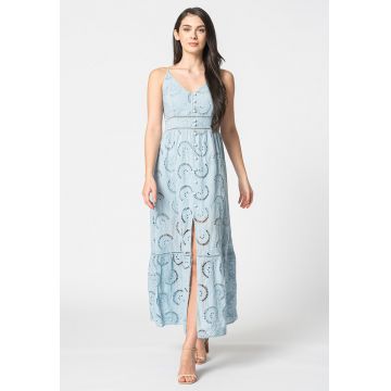 Rochie midi din dantela sangallo cu decolteu in V