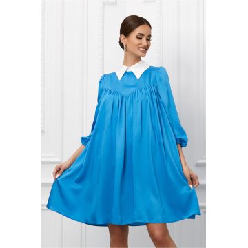 Rochie Dy Fashion albastra cu guler ascutit