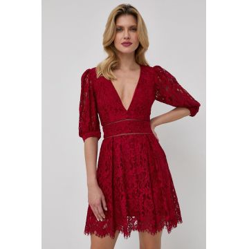 Bardot rochie culoarea rosu, mini, evazati