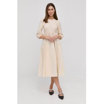 Beatrice B rochie din bumbac culoarea crem, midi, evazati Beatrice B rochie din bumbac culoarea crem, midi, evazati