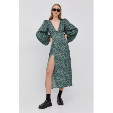 For Love & Lemons Rochie culoarea verde, midi, model drept