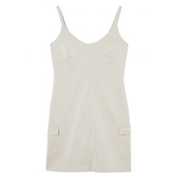 Rochie cambrata din piele ecologica cu buzunare laterale