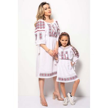Rochii Traditionale Mama Fiica din Bumbac Alb