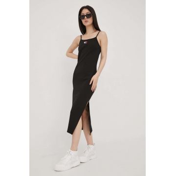 Tommy Jeans rochie culoarea negru, midi, mulata Tommy Jeans rochie culoarea negru, midi, mulata