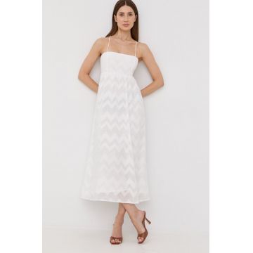 Bardot rochie culoarea alb, midi, evazati