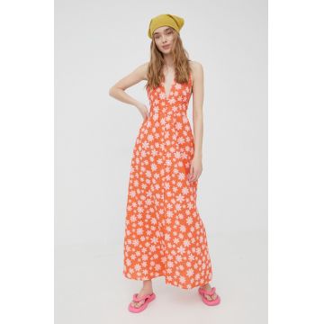 Billabong rochie din amestec de in Billabong X Wrangler culoarea portocaliu, maxi, evazati