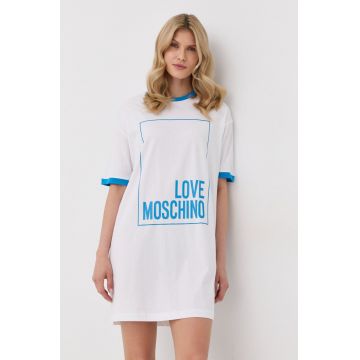 Love Moschino rochie din bumbac culoarea alb, mini, oversize