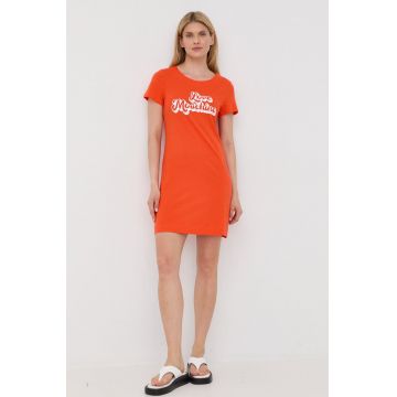 Love Moschino rochie din bumbac culoarea portocaliu, mini, drept