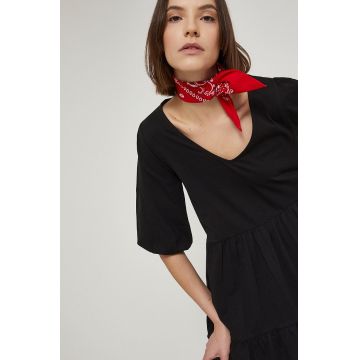 Medicine rochie din bumbac culoarea negru, mini, evazati