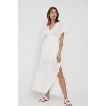 Pepe Jeans rochie din bumbac Kaia culoarea alb, maxi, evazati