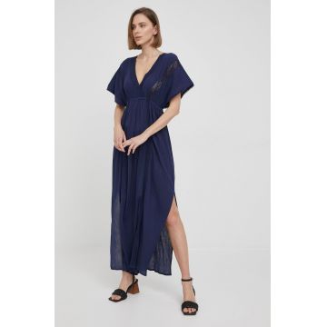 Pepe Jeans rochie din bumbac Kaia culoarea albastru marin, maxi, evazati