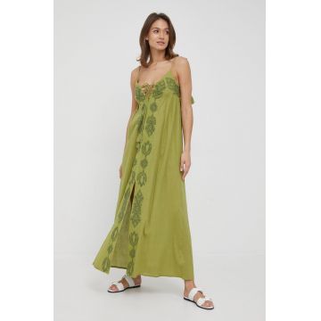 Pepe Jeans rochie din bumbac Lilou culoarea verde, maxi, drept