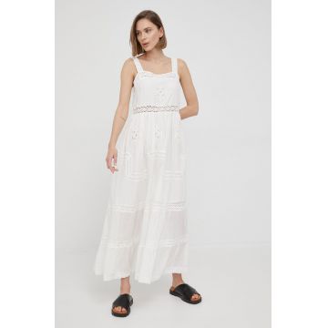 Pepe Jeans rochie Loyce culoarea alb, maxi, evazati