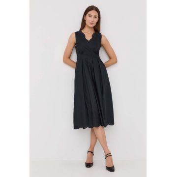 MAX&Co. rochie din bumbac culoarea negru, midi, evazati