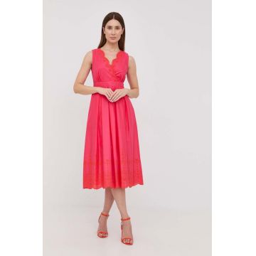 MAX&Co. rochie din bumbac culoarea roz, midi, evazati