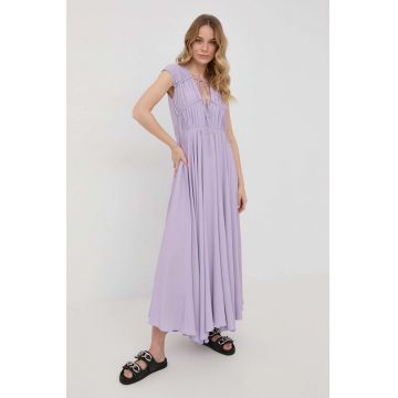 Liviana Conti rochie din amestec de matase culoarea violet, maxi, evazati