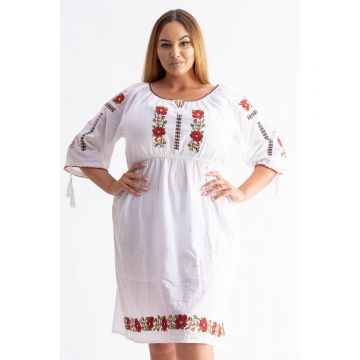 Rochie dama marimi mari alb din bumbac midi tip ie cu broderie 20 4366